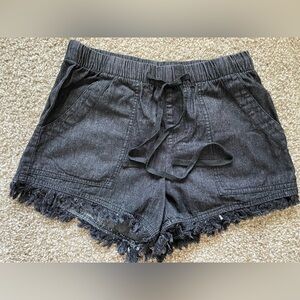 Black Distressed Jean Shorts with Frayed Hem